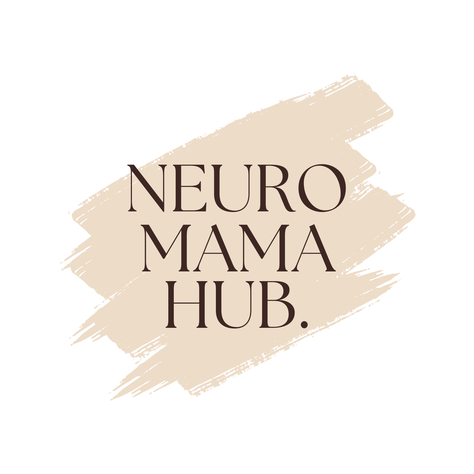The Neuro Mama Hub logo featuring a cream paint stroke behind the text, Neuro Mama Hub.